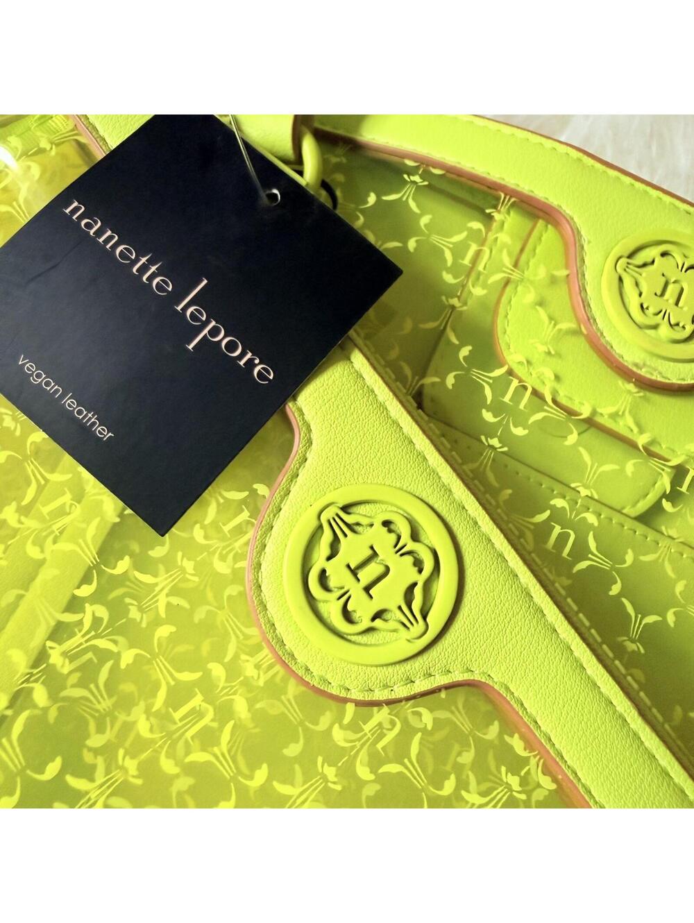Nanette Lepore lime green clear tote bag w matching wristlet NWT $128